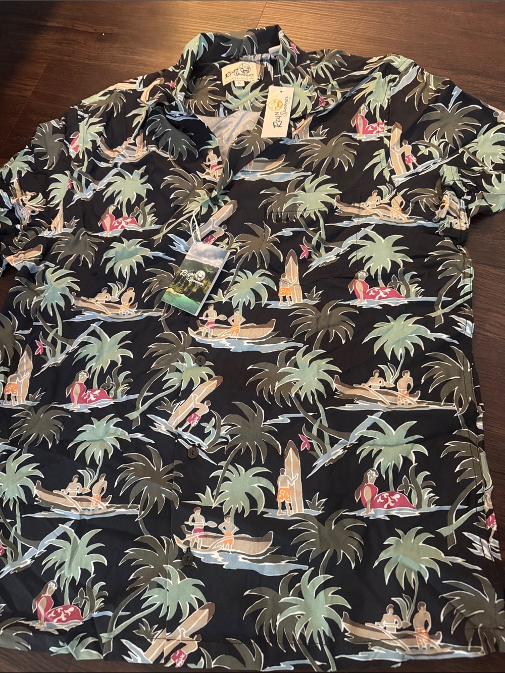 reyn spooner Black Tropical Canoe Print Short-Sleeve Button-Down Shirt